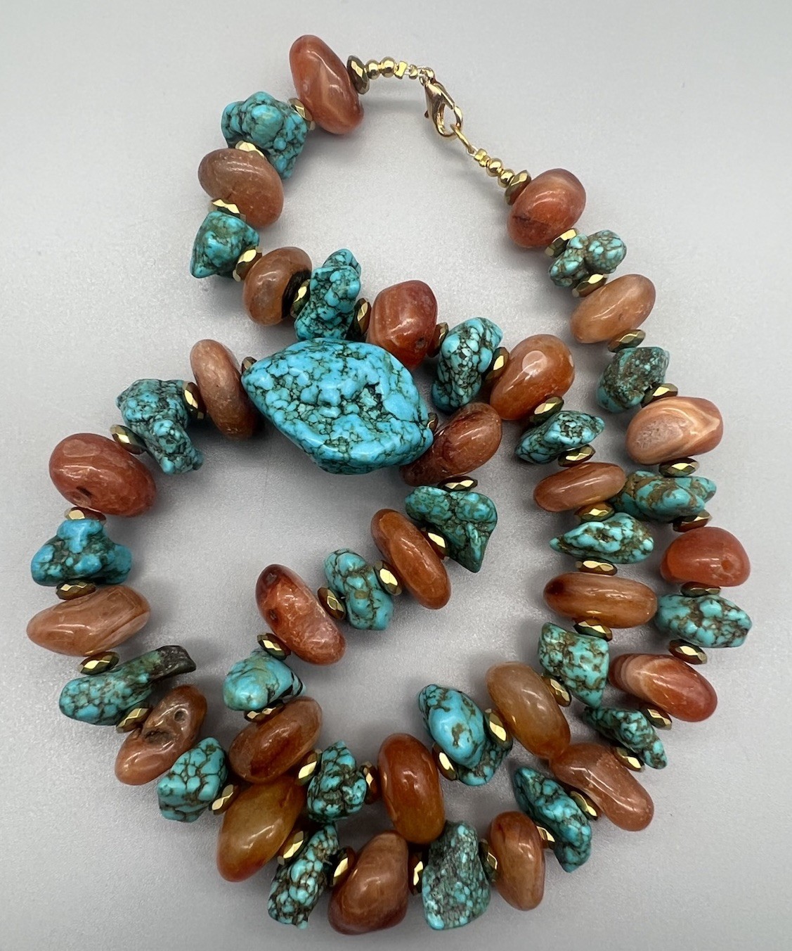 Tibetan Natural Turquoise Beads With Agate Beads Necklace