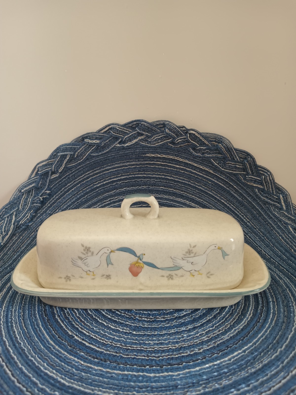 International China Co Vintage Marmalade Geese Covered Butter Dish Stoneware