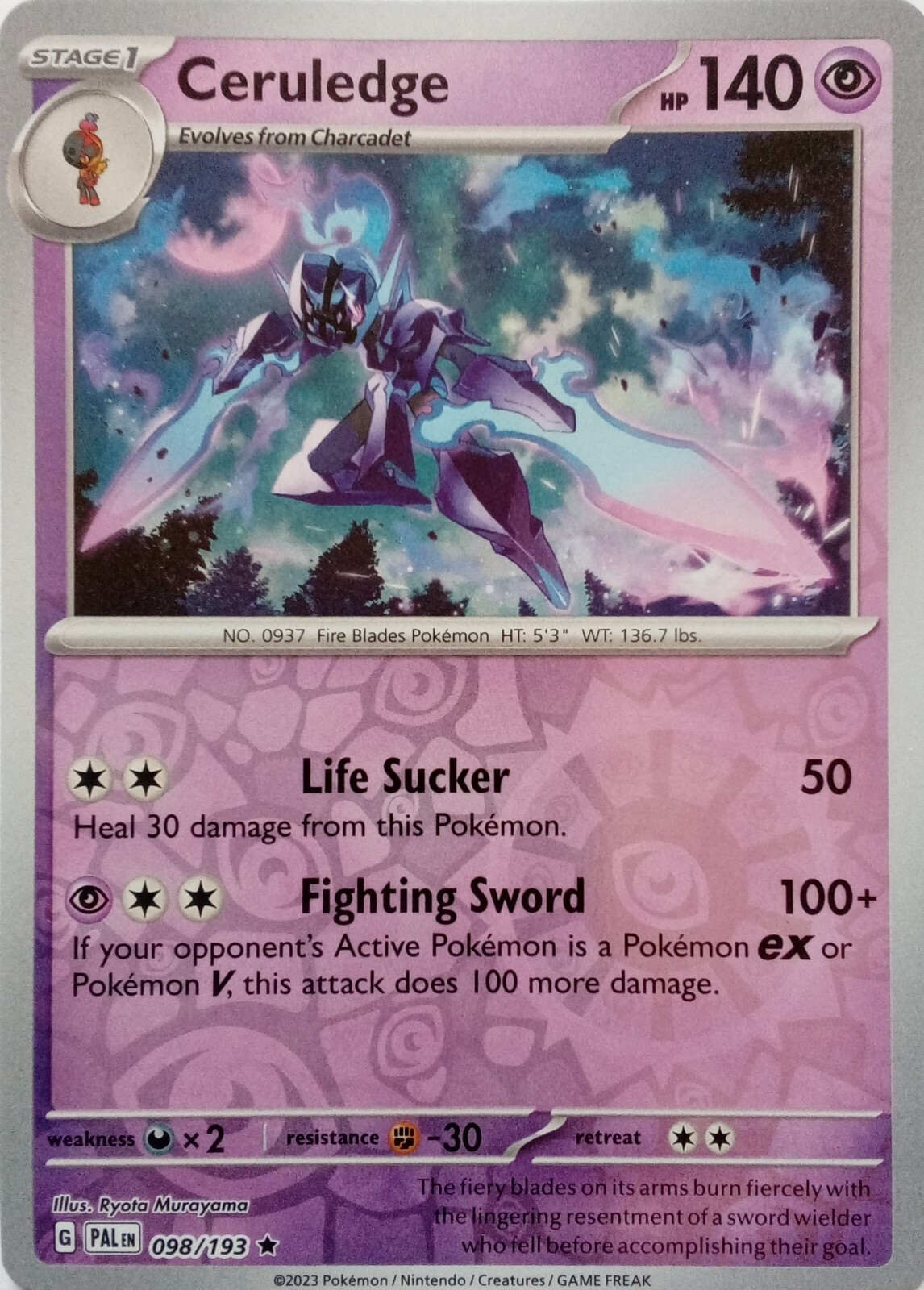 098/193 CERULEDGE REVERSE HOLO PALDEA EVOLVED POKEMON CARD