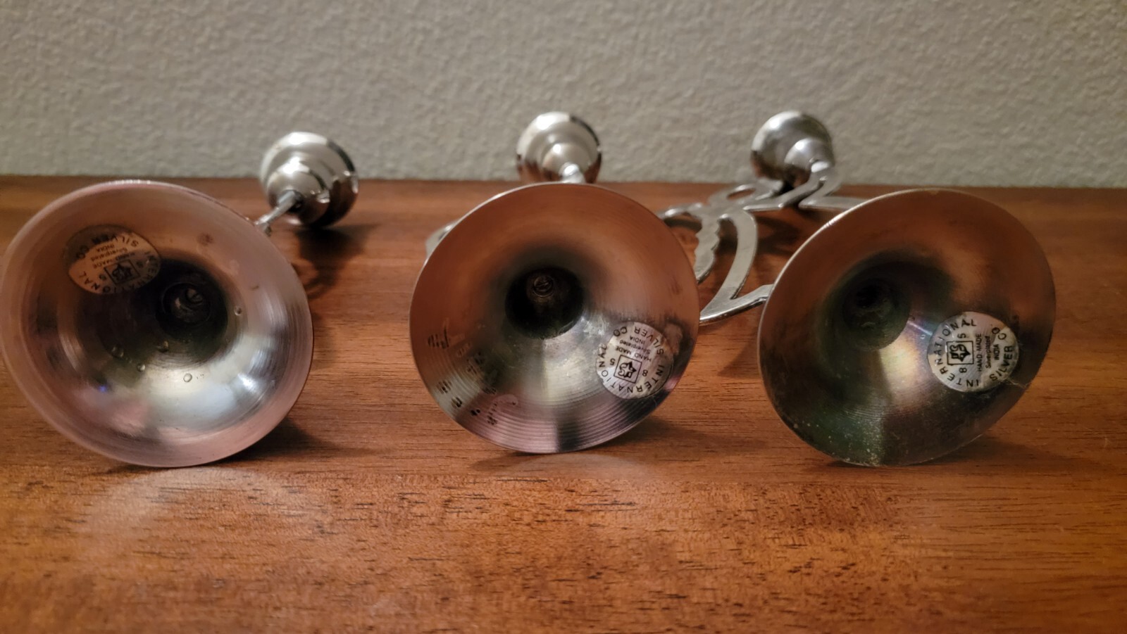 Angel Candlestick Holders. Silver Plate International Silver Co. Set of 3. VTG