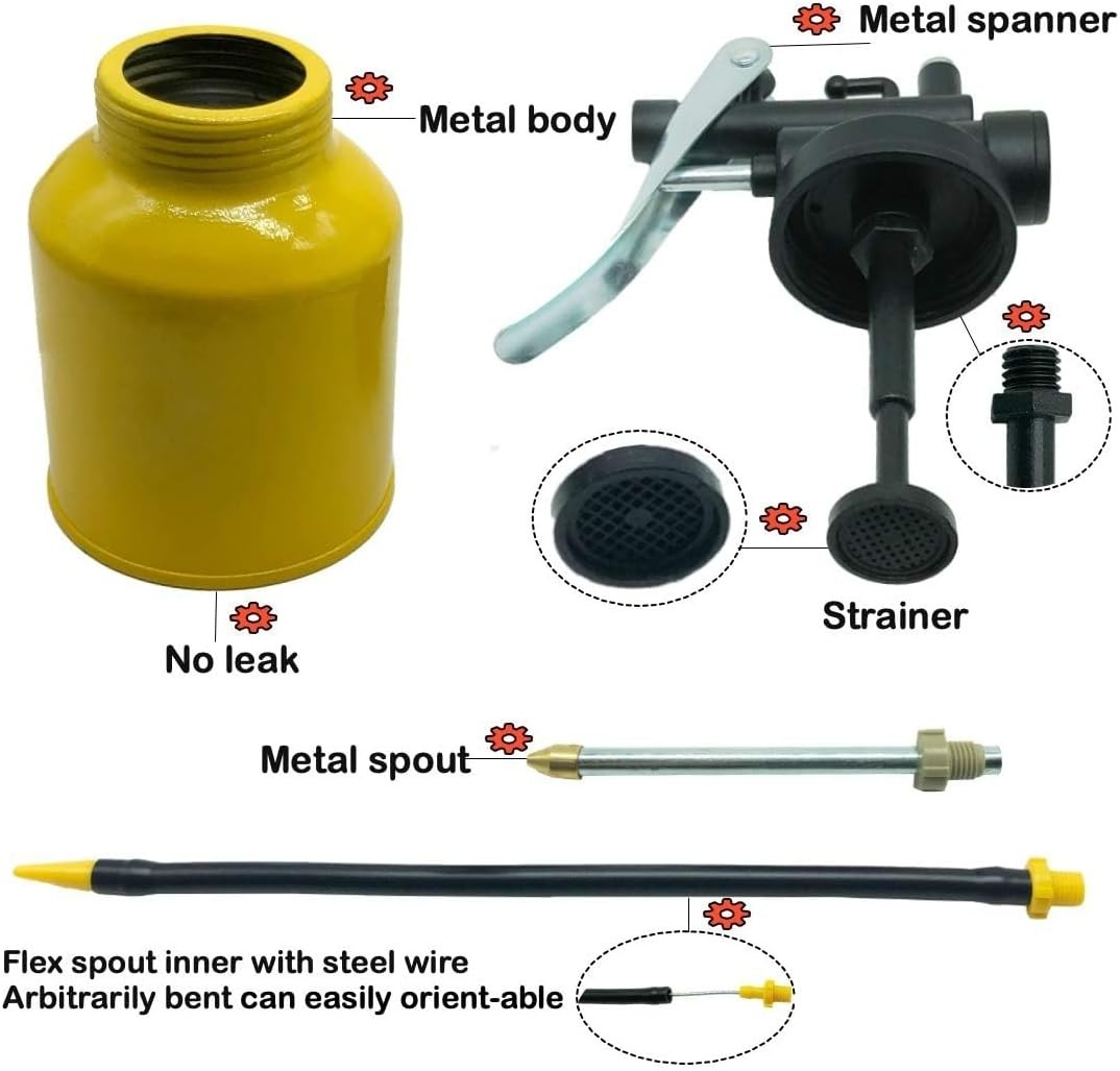 Hand Pump Oiler Can Professional Level 8 Oz. Capacity Pump Oiler with Metal & Lo