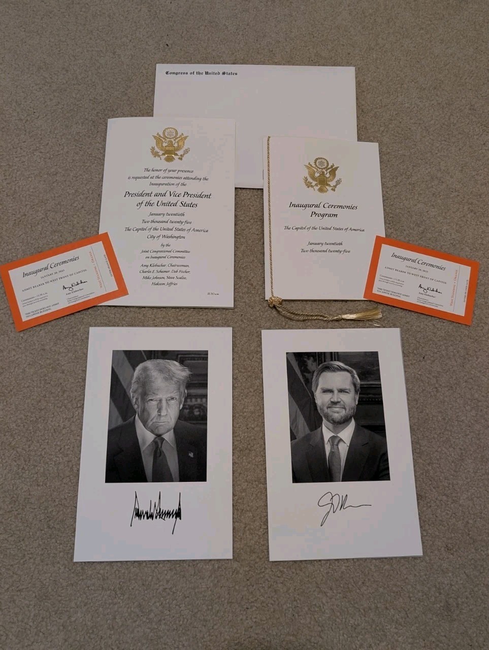 RARE 2025 Donald Trump Inauguration Tickets FULL PACKET, Invitation & Portraits