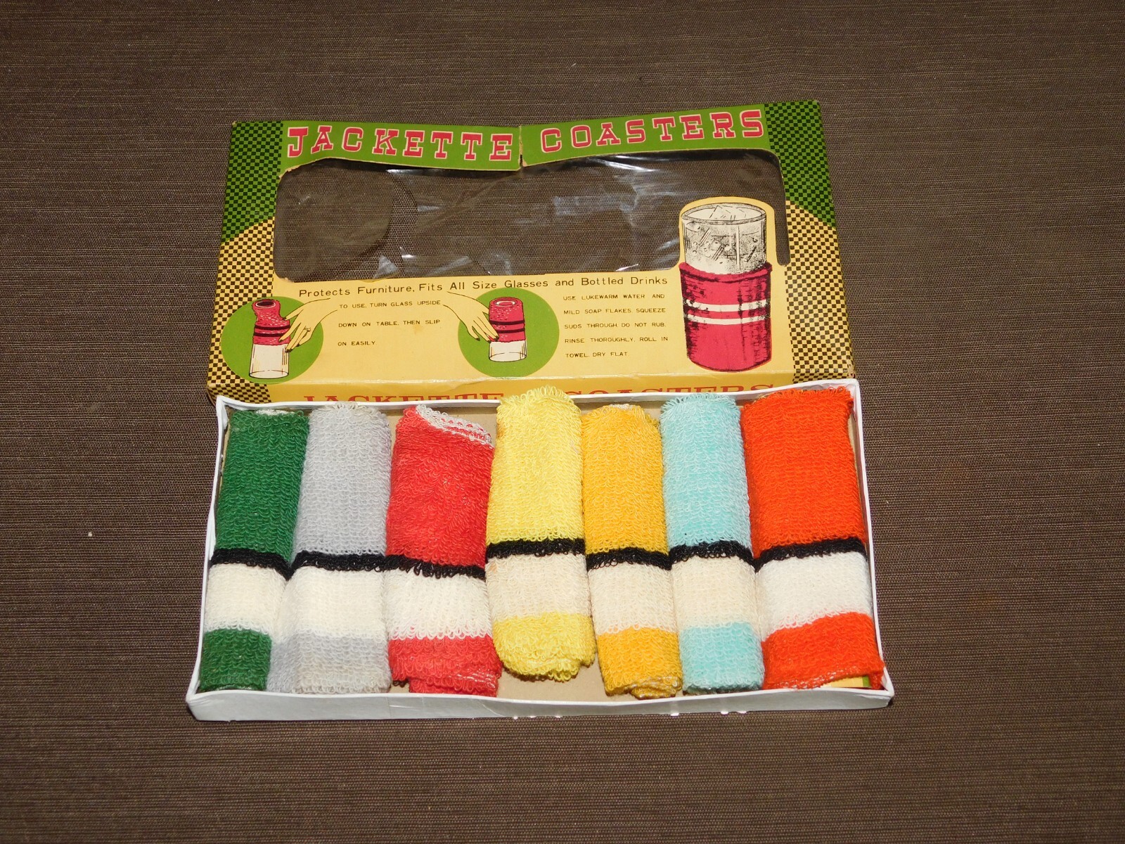 VINTAGE JACKETTE COASTERS PROTECTS FURNITURE GLASSES AND BOTTLED DRINKS UNUSED
