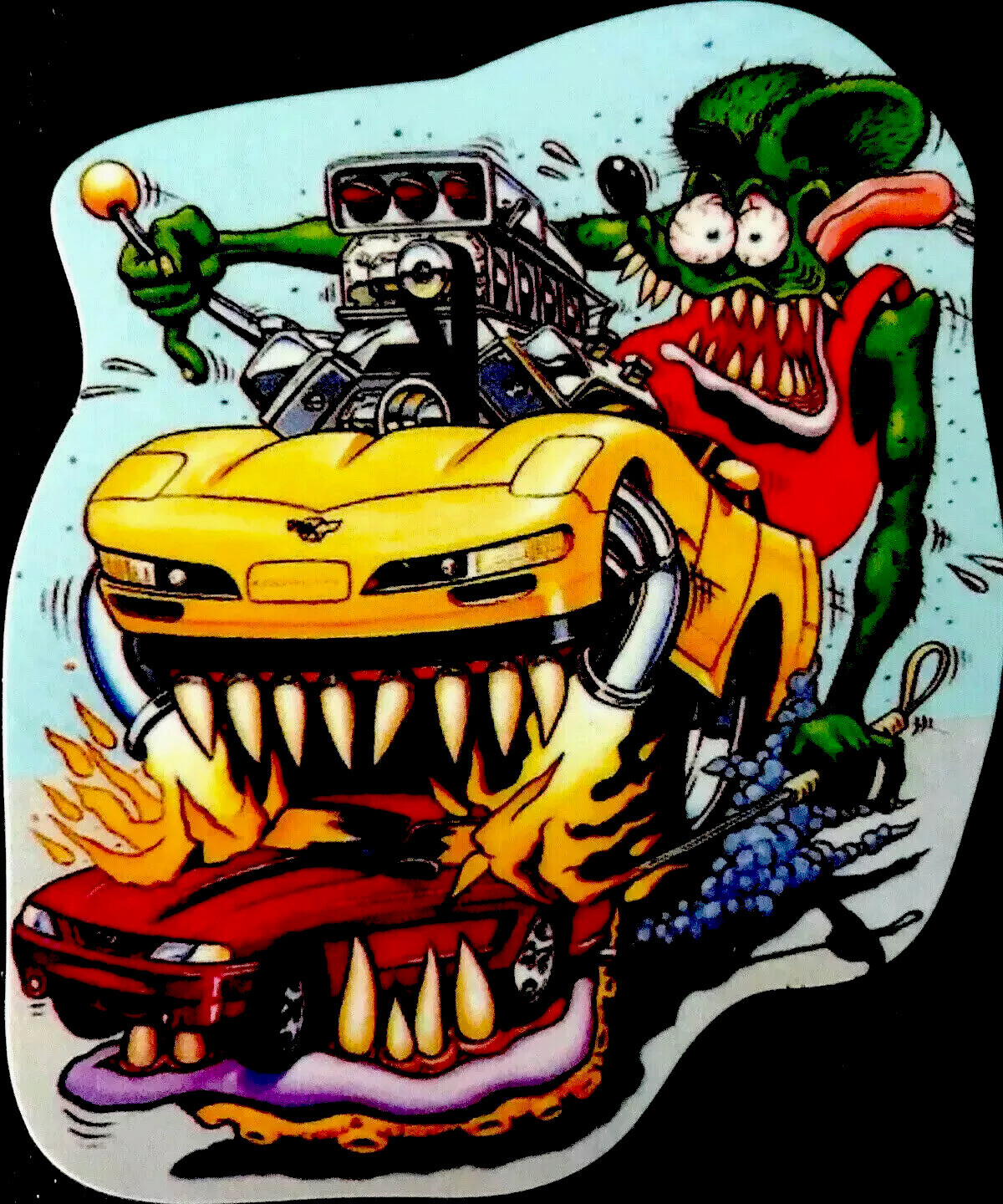 RAT FINK STICKER “CORVETTE MADNESS” 2 1/2 x 2 3/4” VERY COOL & DETAILED!!!