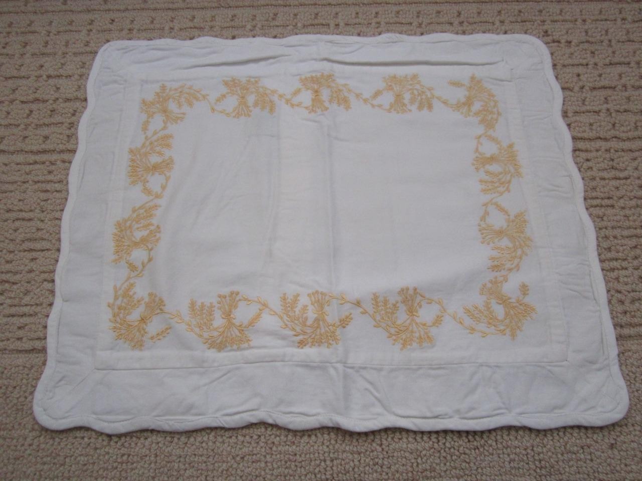 NOS SOURCE PERRIER Collection White Cotton Sateen Wheat Embroidered Boudoir Sham