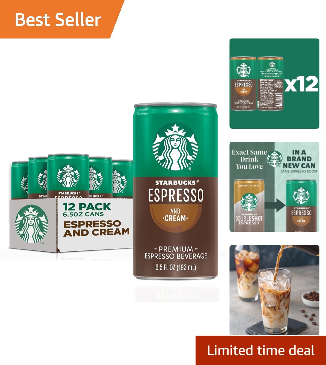 Rich Dark Roast Espresso & Cream Light – 6.5oz Ready-to-Drink Cans, 12 Count