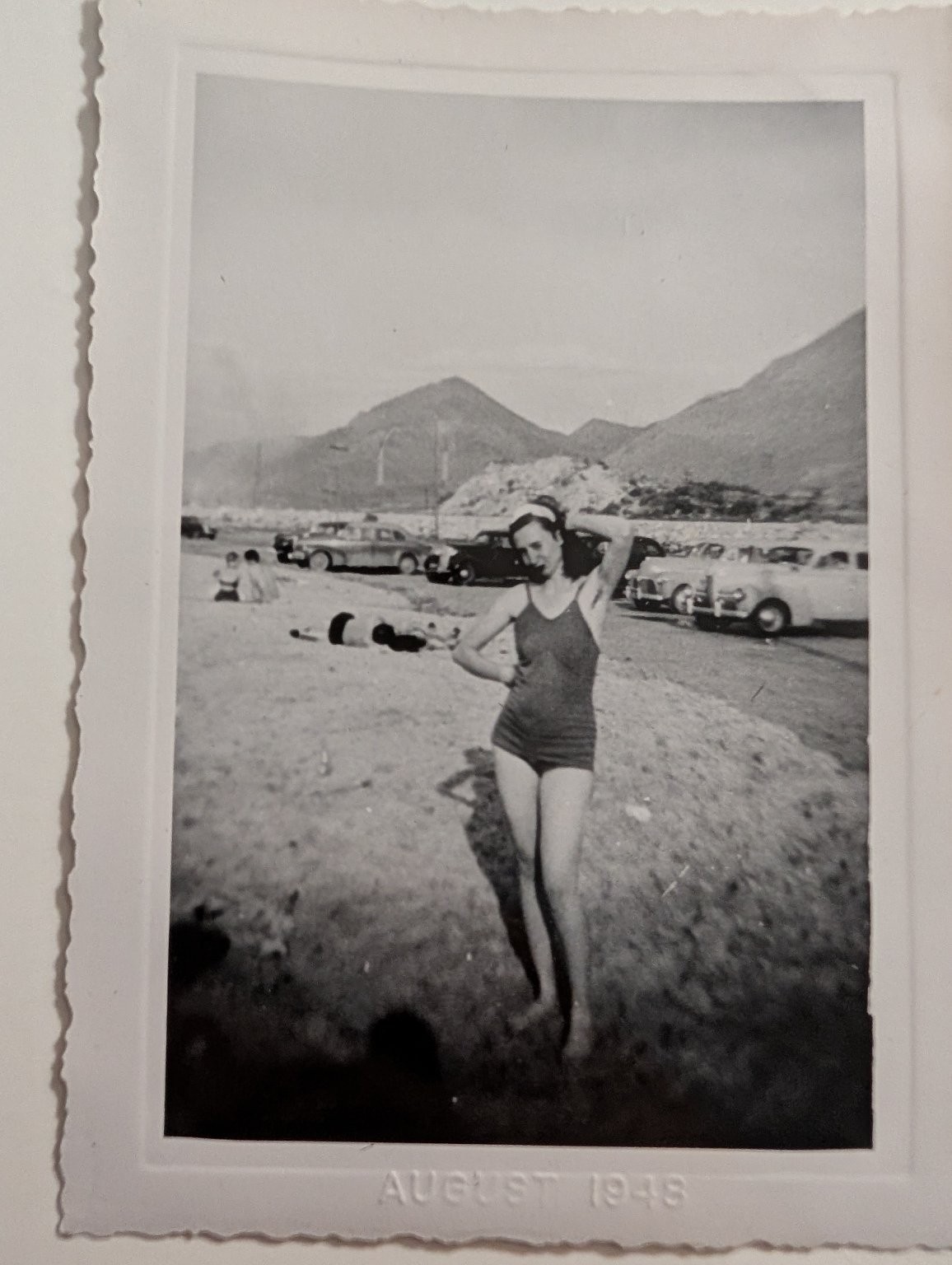 Woman Swimsuit 1940s Snapshot Photograph Classic Cars Beach Mountains