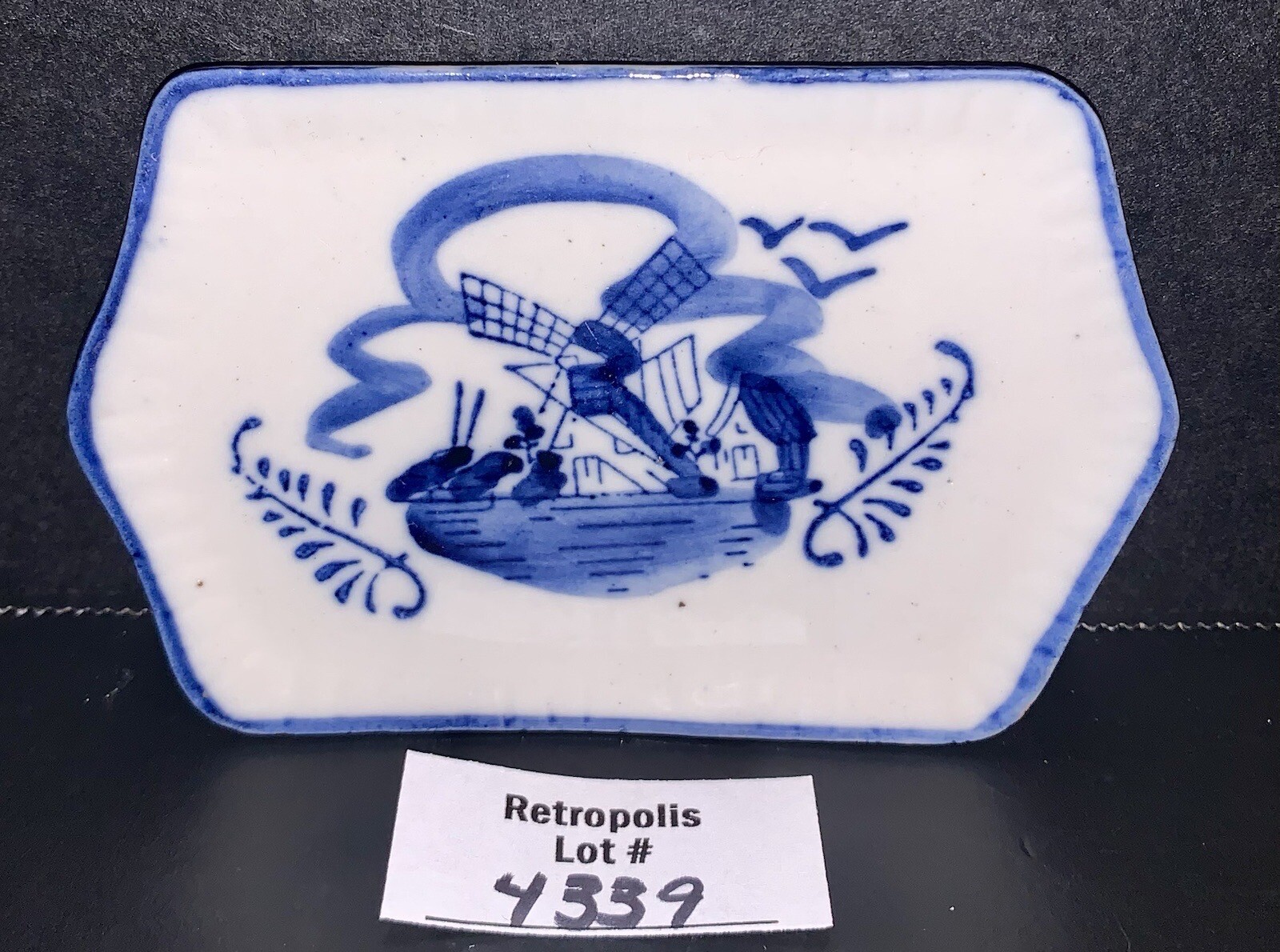 VINTAGE Blue Delft Hand Painted Holland Tea Bag Holder Trinket Tray Windmill