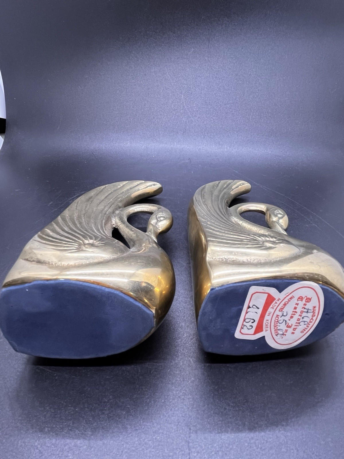 Solid Brass Swan Book Ends Hand Crafted Made In Korea 6 Inches Tall