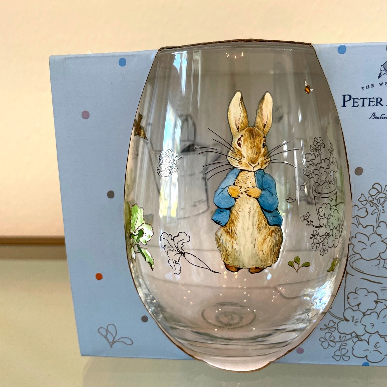 Peter Rabbit Classic Stemless Wine Glass Set of 2 Easter Barware NEW