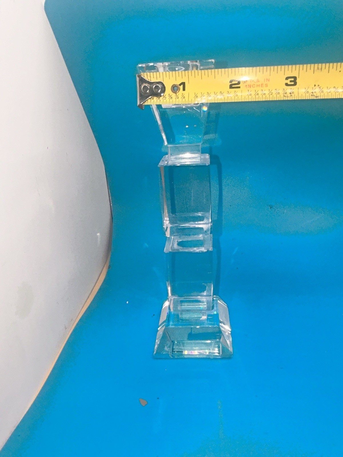 Crystal Candlestick Square Design Art Deco Style. 7” Beautiful Sparkling