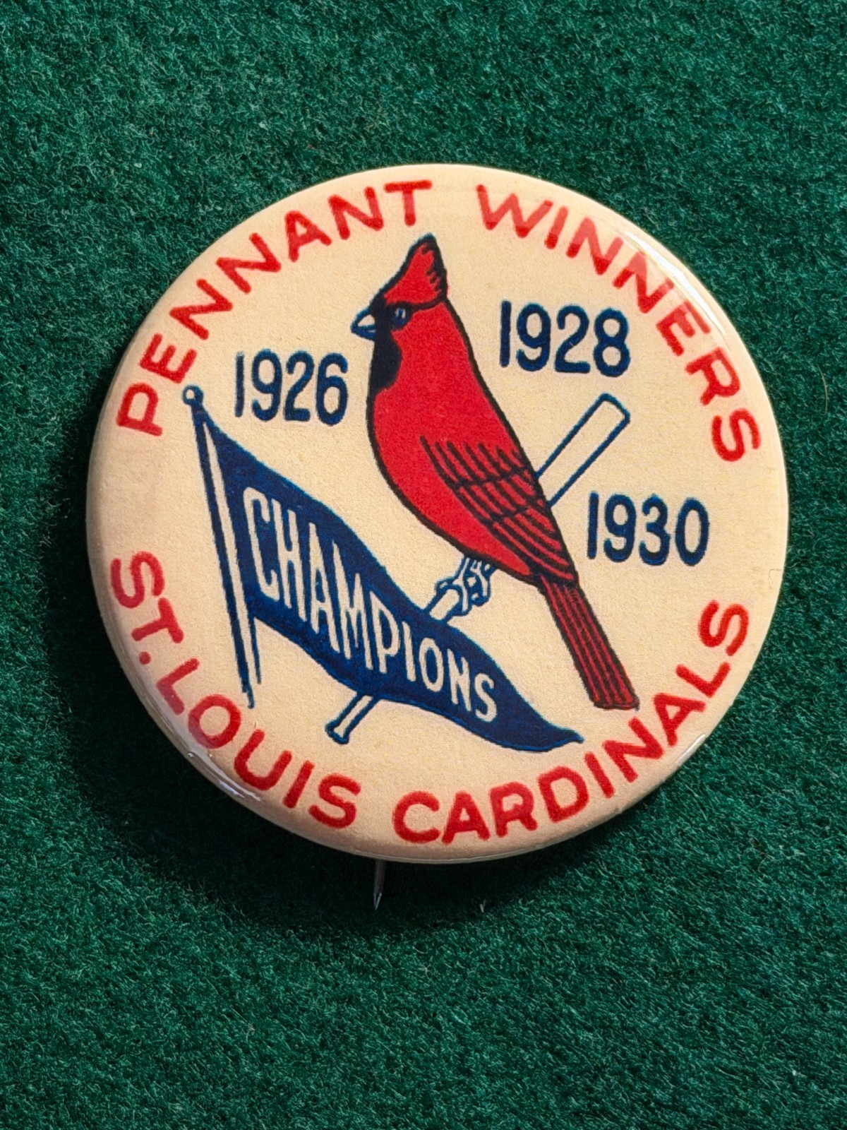 1926 28 1930 STYLE St Louis CARDINALS 2-1/4″ Pennant Winners CHAMPS RP PIN