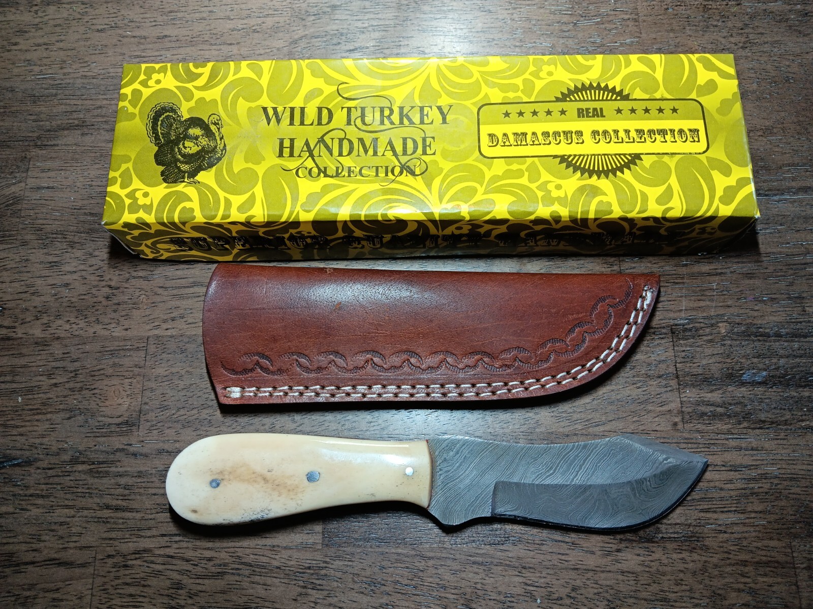 Wild Turkey Handmade Damascus Steel Collection Fixed Blade Hunting DM63