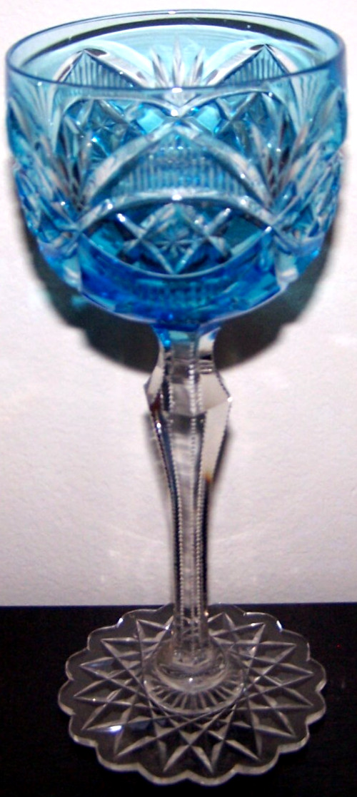 Spectacular Antique Continental Blue Cut To Clear Wine Stem