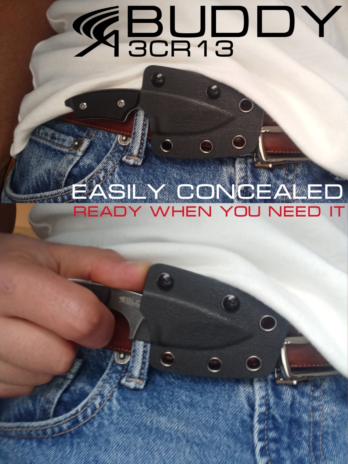 Kydex Horizontal Concealed Carry Sheath G10 Small Mini Fixed Blade EDC Knife