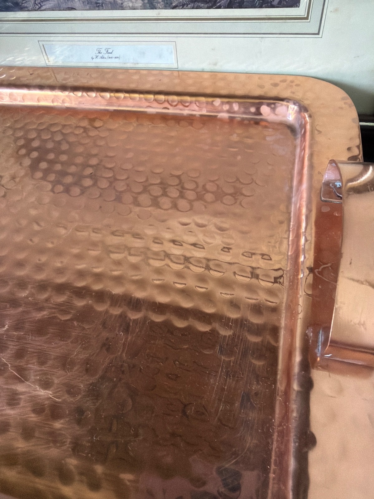 Williams Sonoma Hammered Solid Copper Tray w/Handles, Dimpled- 13in x 10.5in