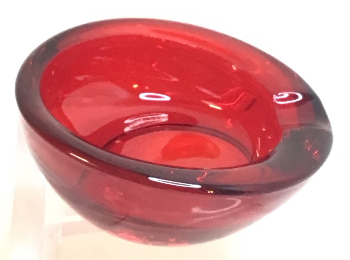 Vintage MCM Viking Glass Atomic Orb Ruby Red Asymmetrical Ashtray