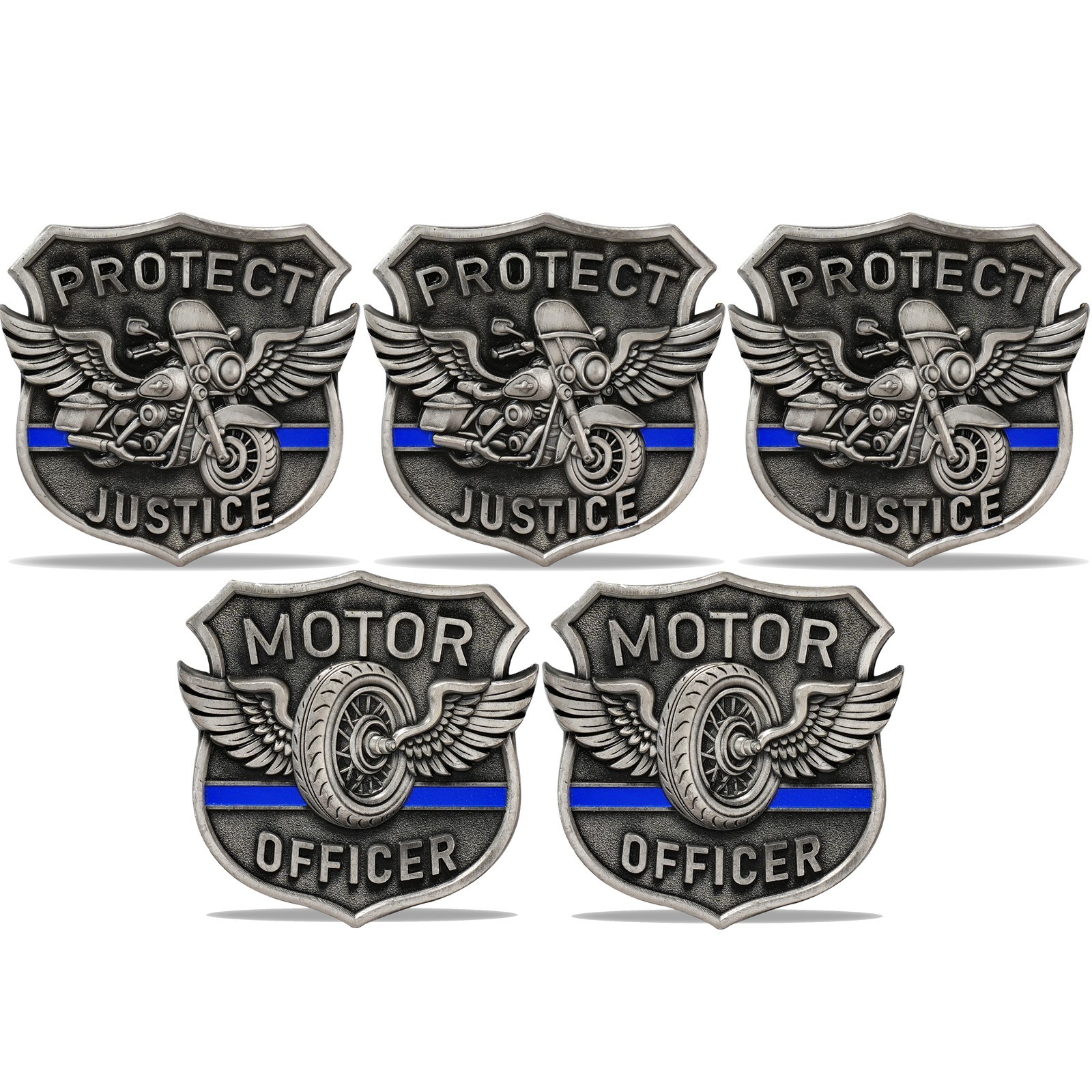 5pcs Motorcycle Police Badge- Protect Justice & Motor Officer Emblem with Winged