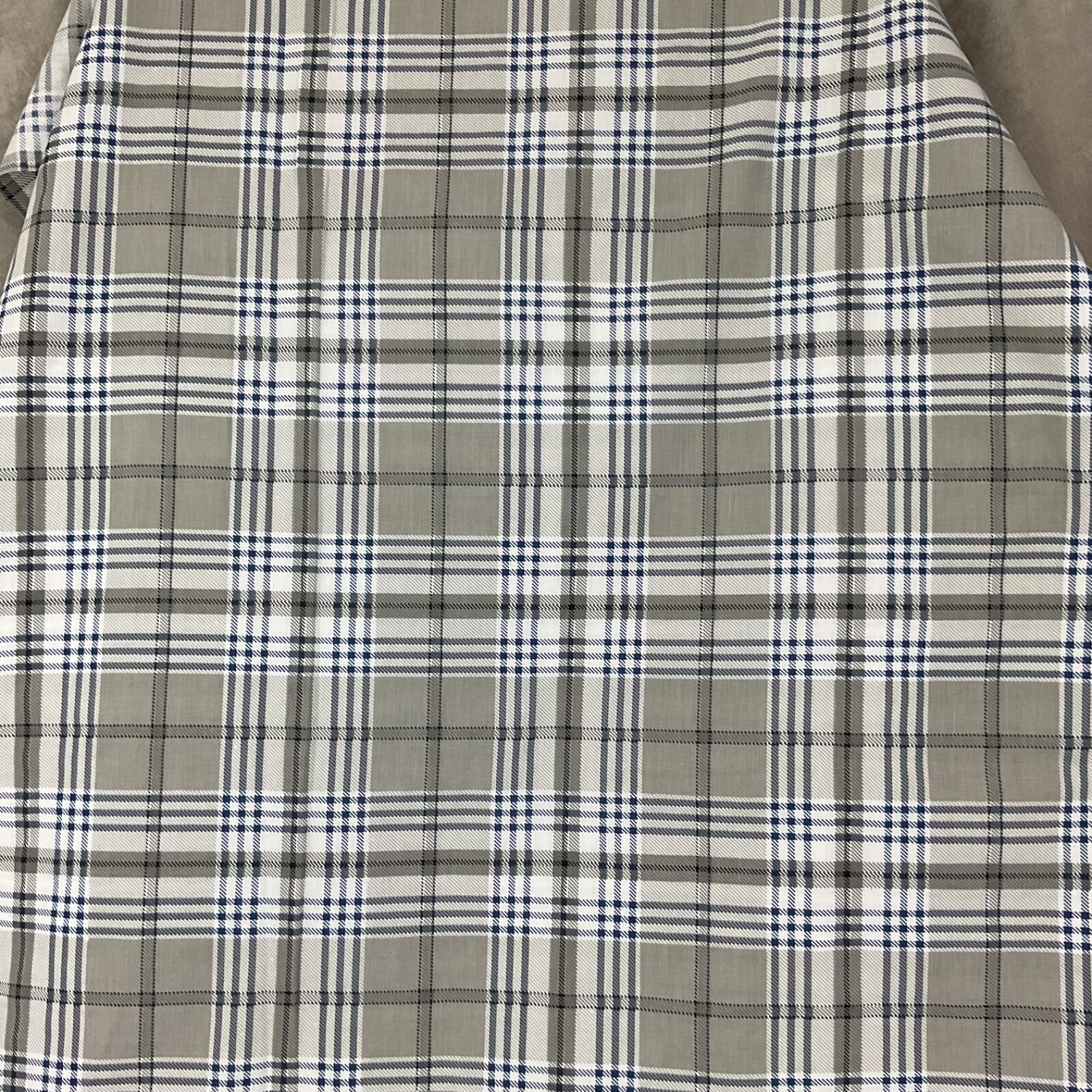 Vintage 90s blue gray plaid cotton polyester blend fabric 86″ x 62″