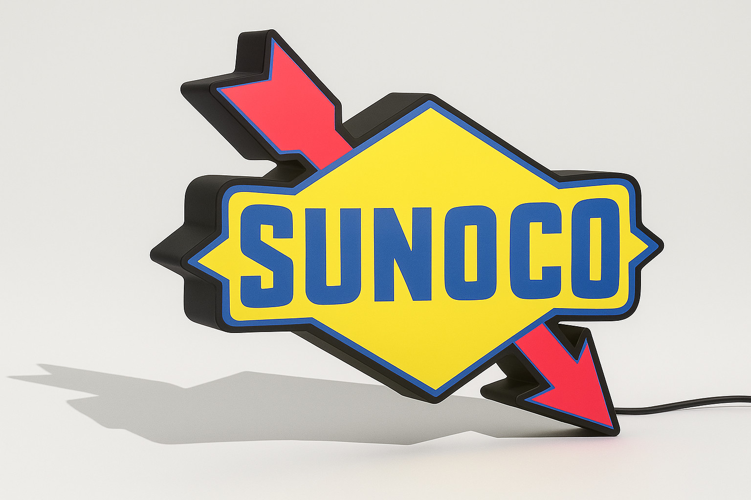 Lighted SUNOCO Sign – Approx. 9″ Wide – Car, Oil, Gasoline Advertising