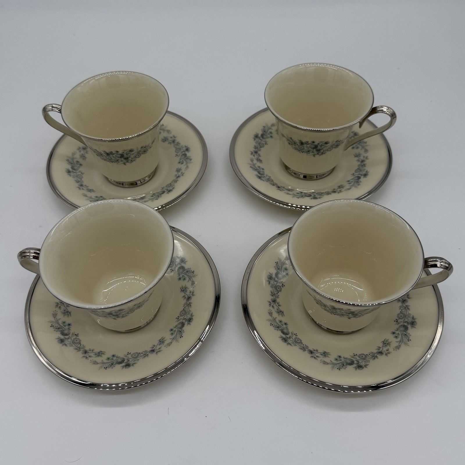 Lot of 4 Vintage Lenox Repertoire Platnium Cup and Saucer Sets 1972-86