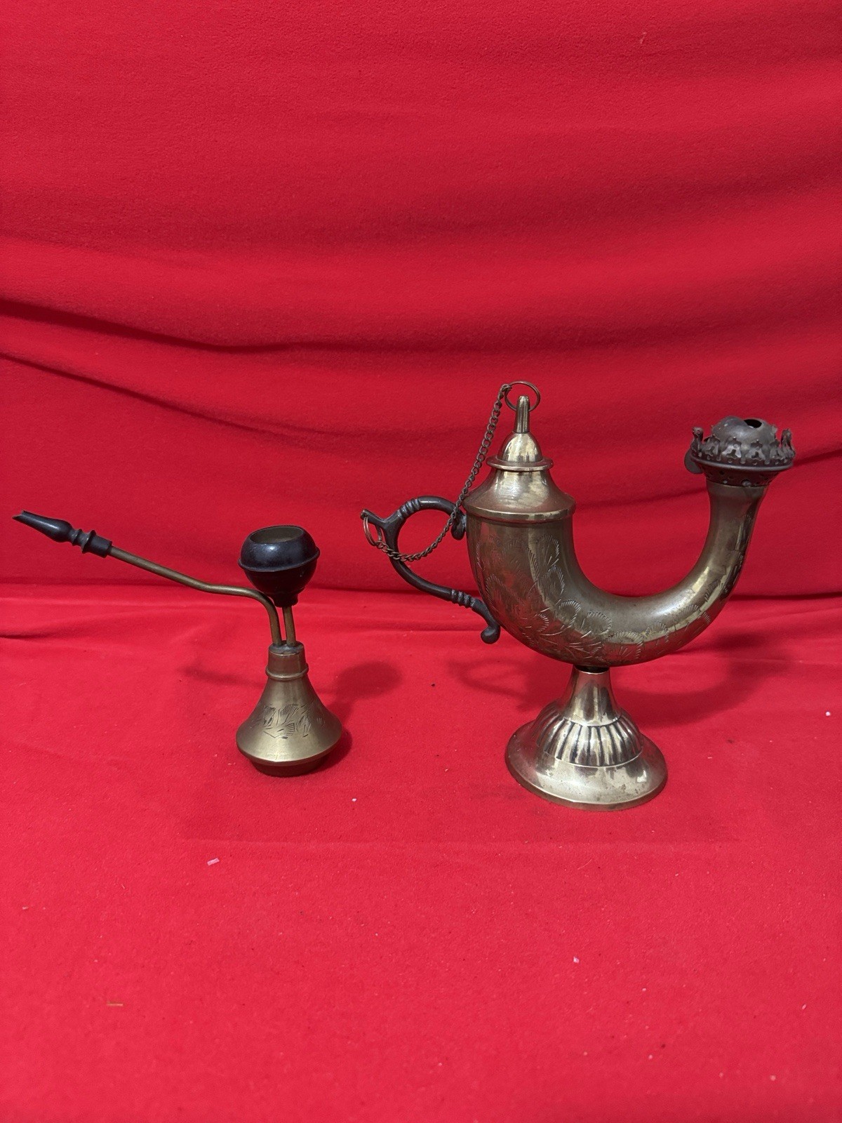 Vintage Brass Pocket Hookah & Genie Lamp Incense Burner With Chain
