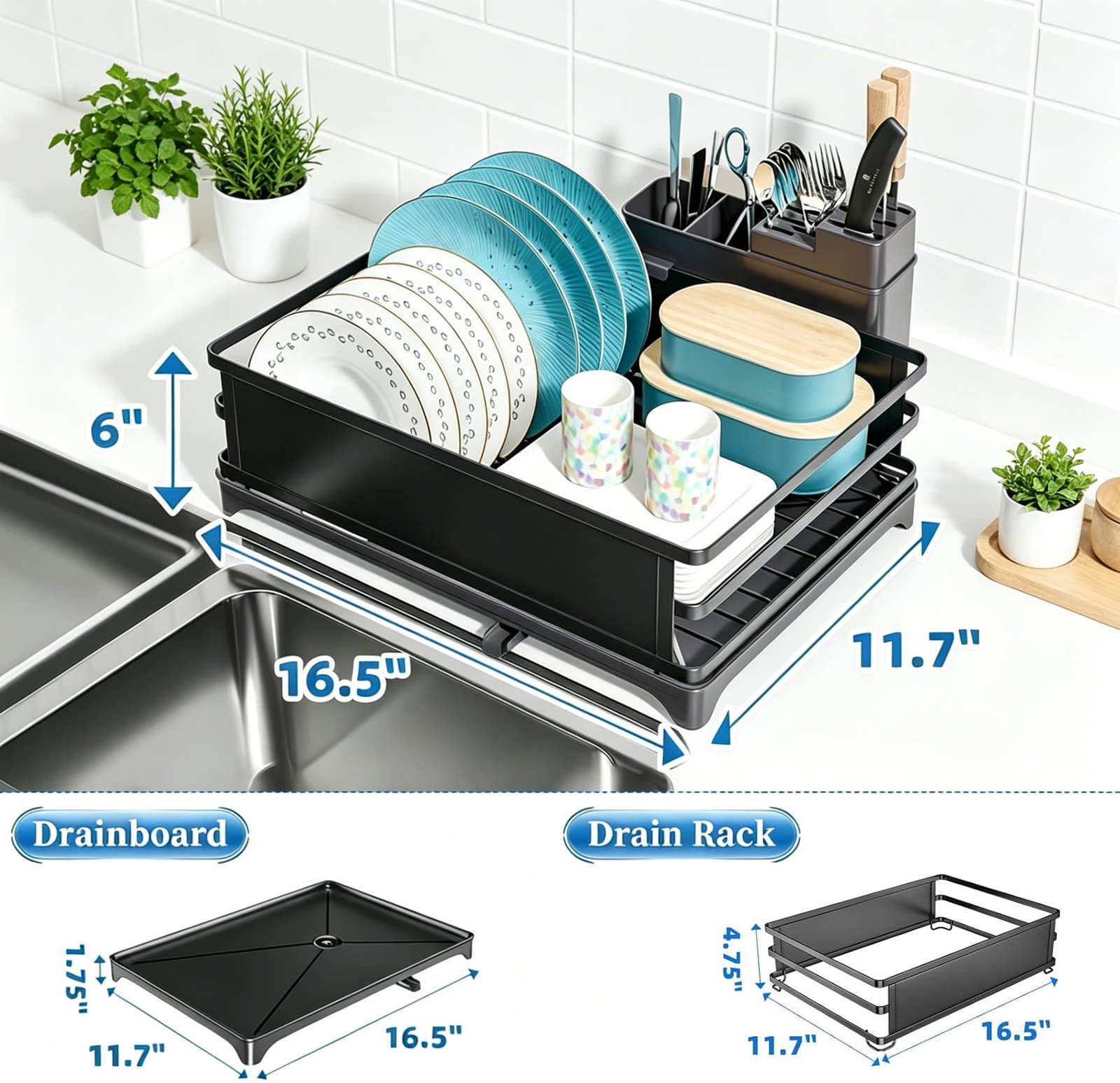 Simple Trending Dish Drying Rack Space-Saving Large Dish Rack For Kitchen