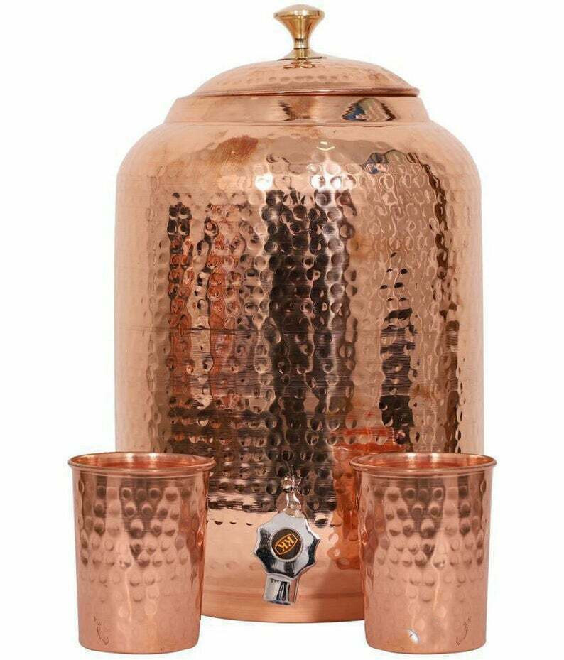 100% Pure Copper Water Dispenser Pitcher Pot 4L With 2 Serving Tumbler
