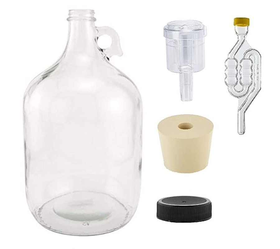 North Mountain Supply 1 Gallon Glass Fermenting Jug with Handle, Size 6.5 Rubber