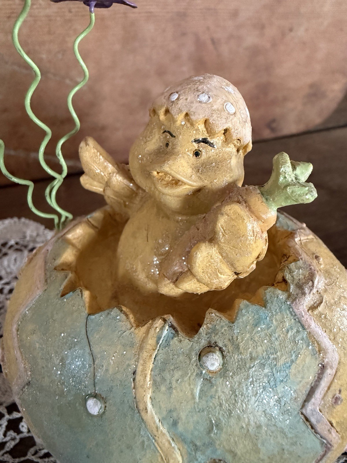 Whimsical Vintage Easter Bunny Egg Train Figurine – Pastel Cracked Eggs