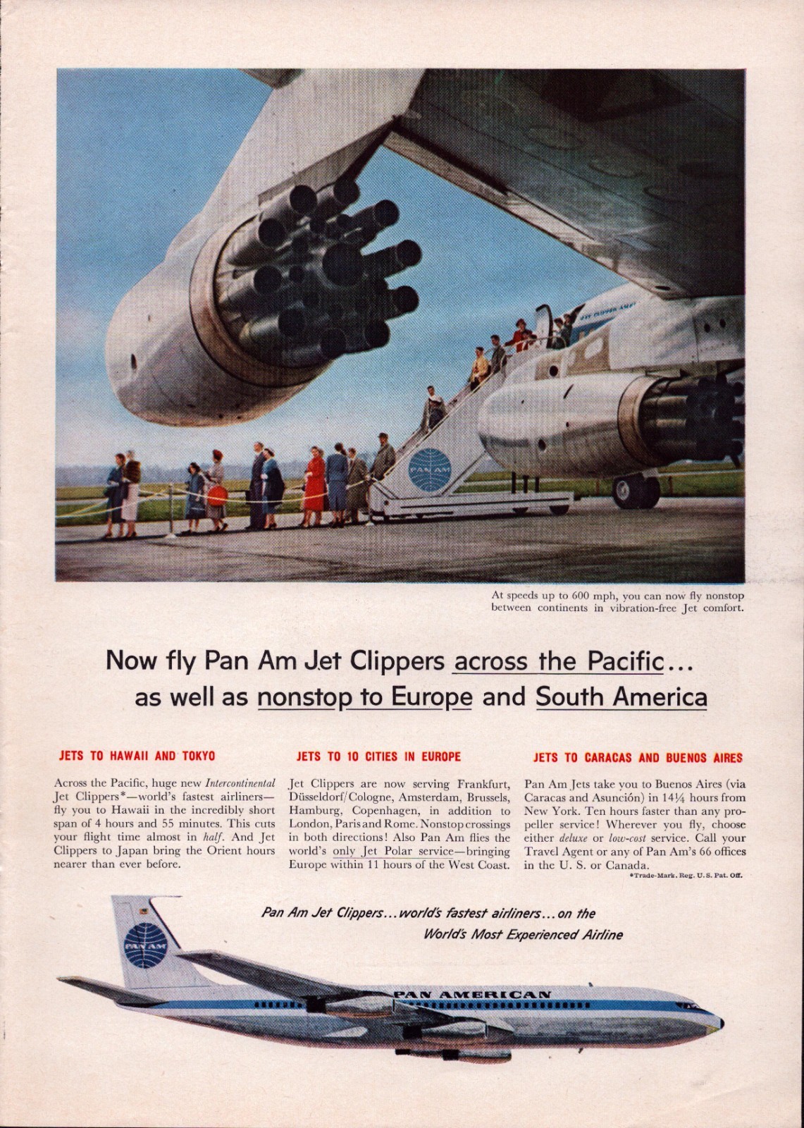 1959 Vintage Print AD – Pan Am Jet Clipper – Arrival on Tarmac – Wall Art