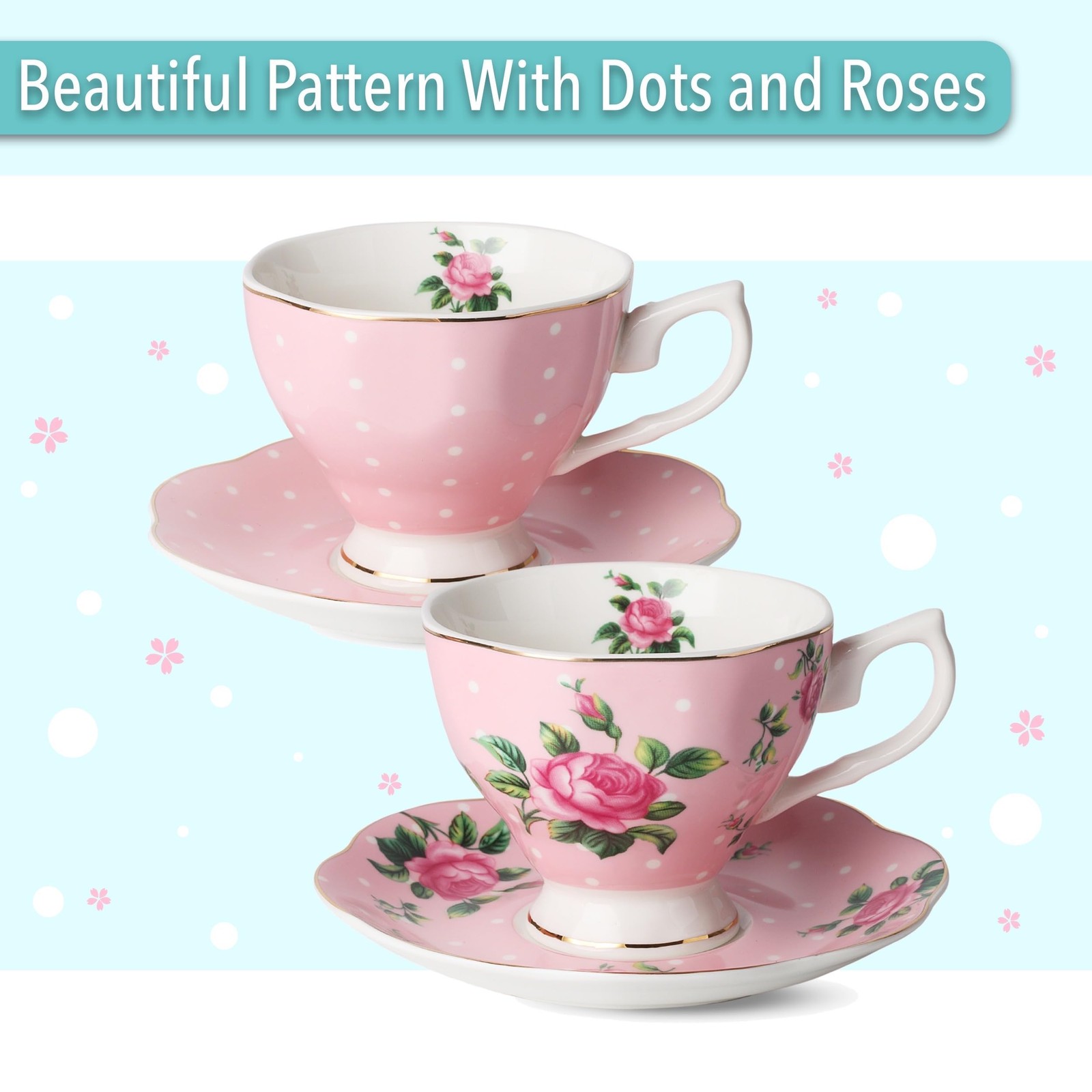 BTaT- Floral Tea Sets for Adults, 13 pcs, Service for 4, Pot (38 oz) & Cups (…