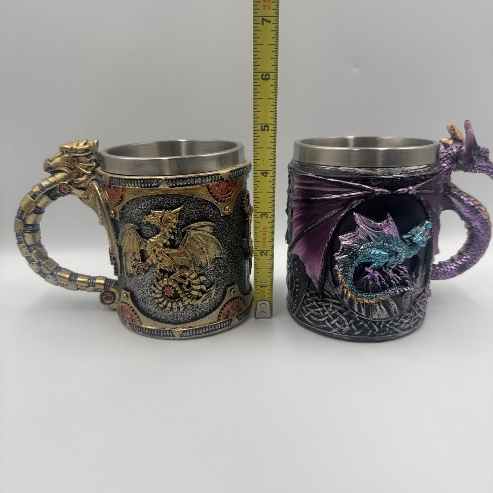 Ebros Conception Blue Fire Purple Dragon & Alikiki Steampunk Beer Stein Tankards