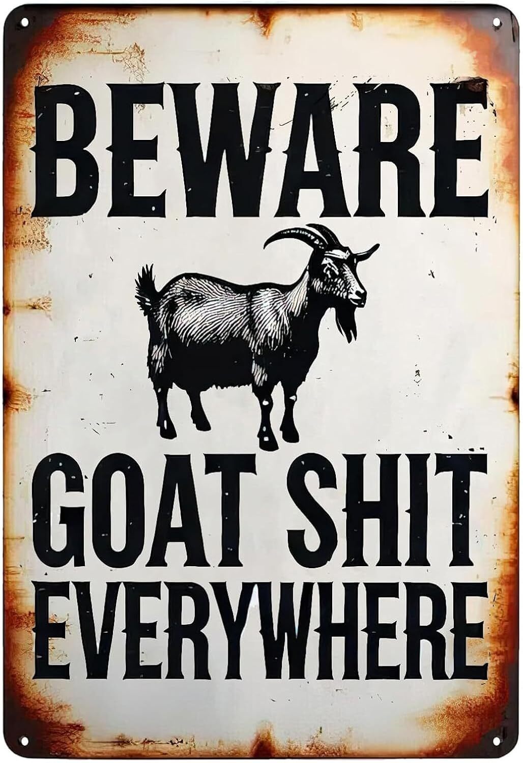 Goat Warning Tin Metal Signs Home Décor Beware Goat Everywhere Vintage 8×12 Inch