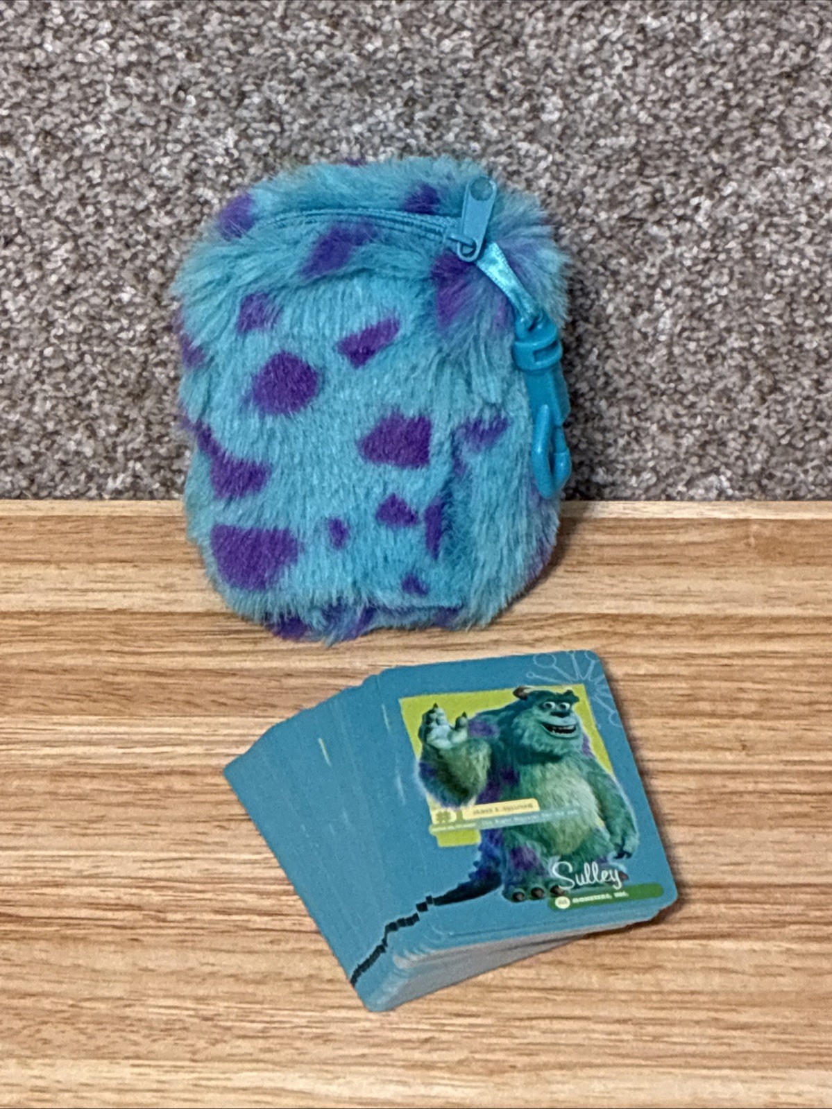 Vintage Disney Pixar Monsters Inc Sulley Furry Pouch Complete Playing Cards Set