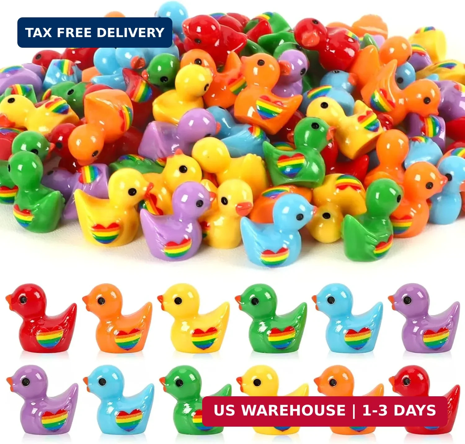 100 Pcs Mini Pride Ducks, Rainbow Resin Duck Figurines Tiny Animals Miniature fo