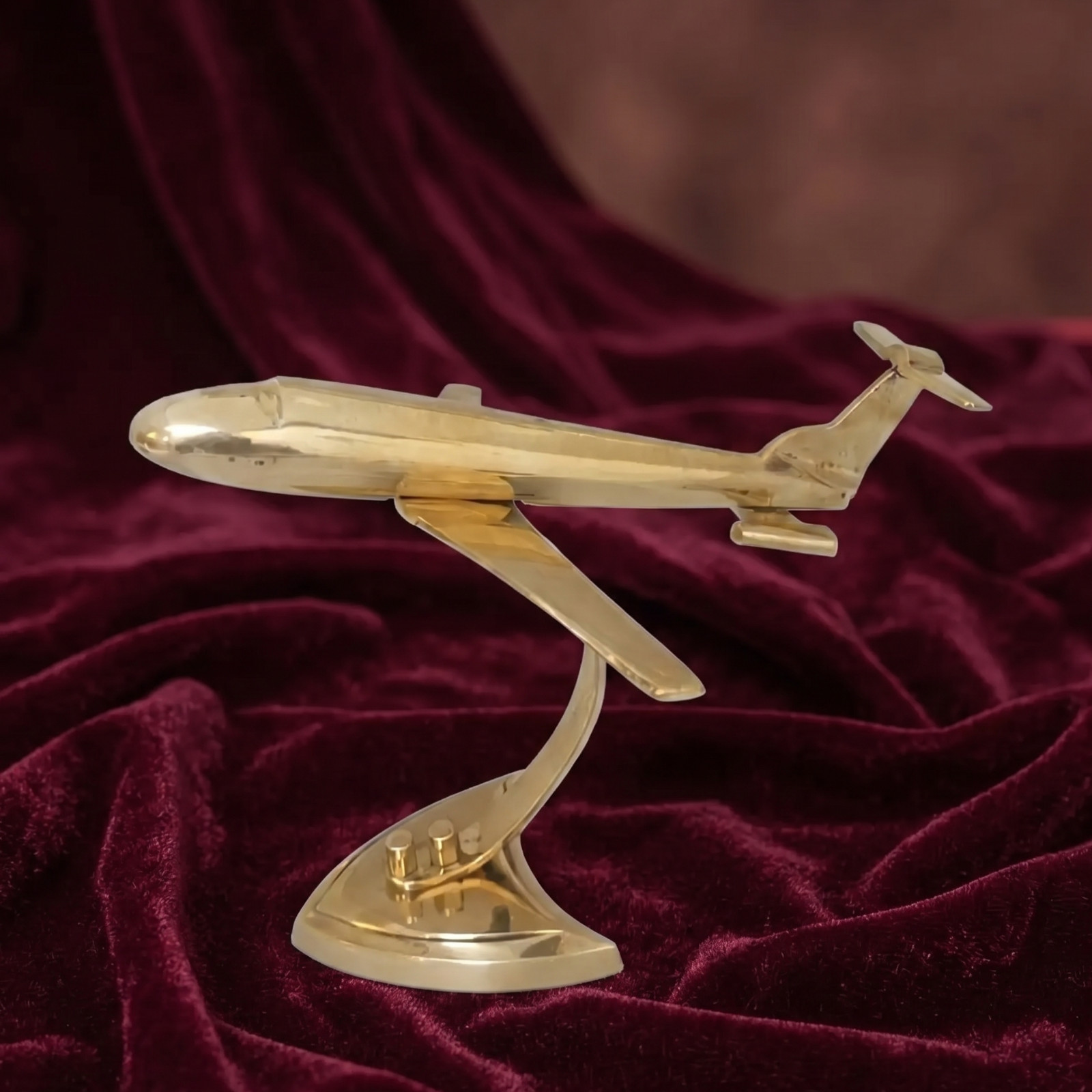 Handmade Brass Aircraft Model Sculpture, Retro Plane Showpiece, Office Decor