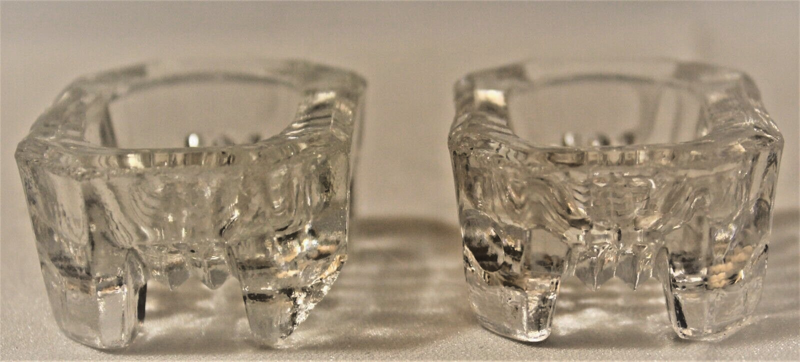 Vintage Footed Rectangular Pressed Glass Salt Cellars Set of Two (2) 1.5″ x 2″