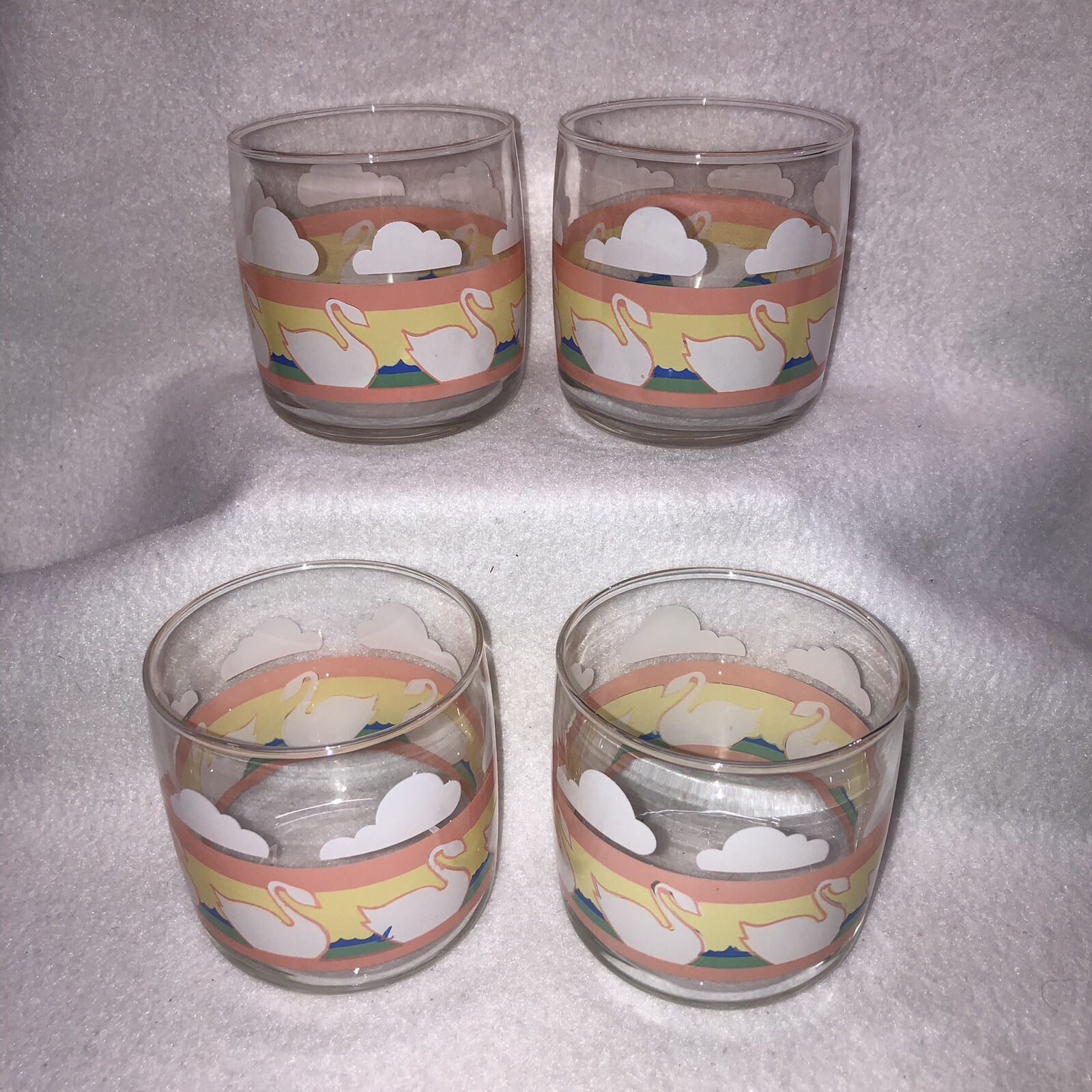 Anchor Hocking Pastel Swan Cloud 9.5 Oz Plaza Juice Rocks Glasses Vtg 1980’s NOS