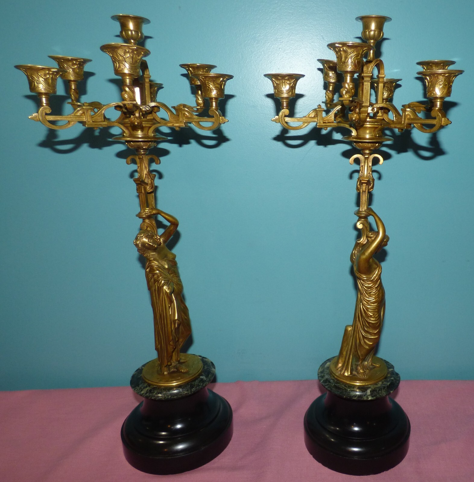 Pair French Neo Classical Bronze Figural Candelabras James Pradier, Susse Fres