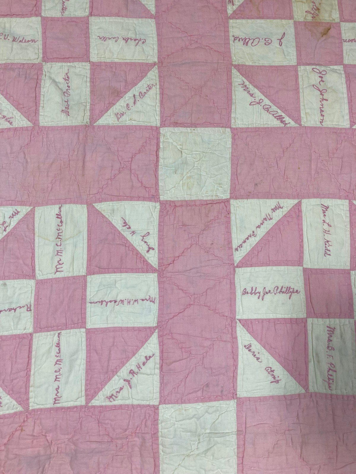 Vintage Handmade Beautiful “Four-Patch” Pattern Multicolor Quilt 76.7×63.3 Inch