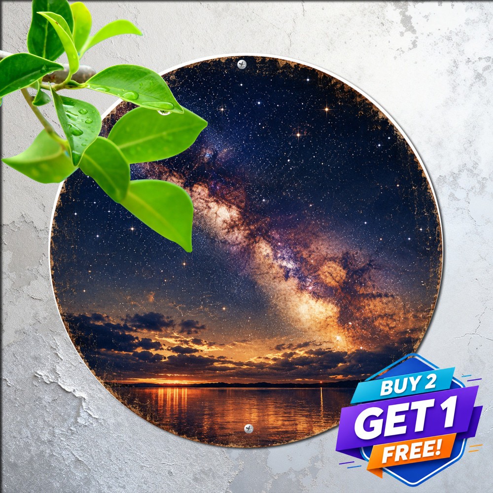Weather Resistant Milky Way Galaxy Round Sign Nebula Star Gazing Astronomy Art