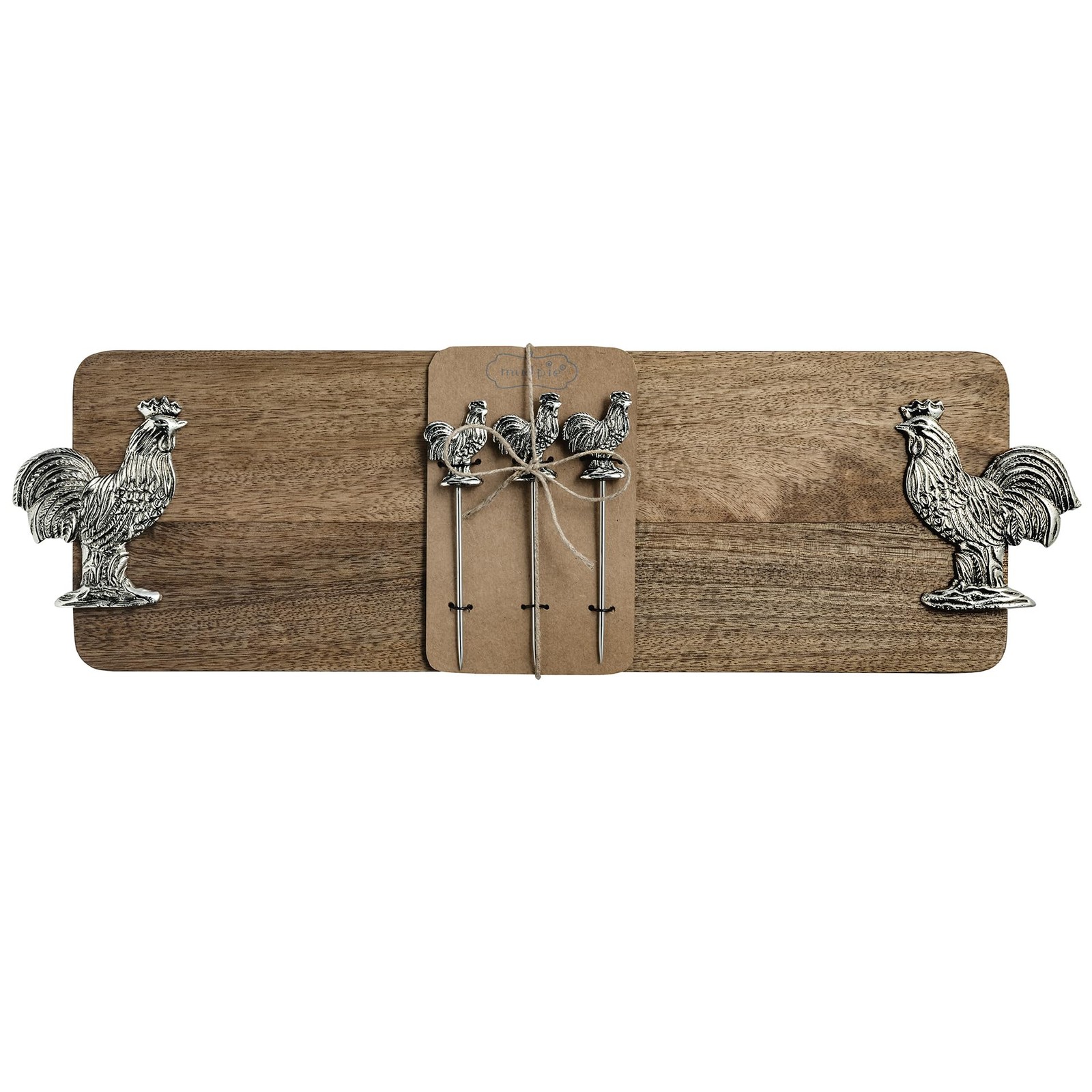 Mud Pie Mango Wood and Metal Rooster Board
