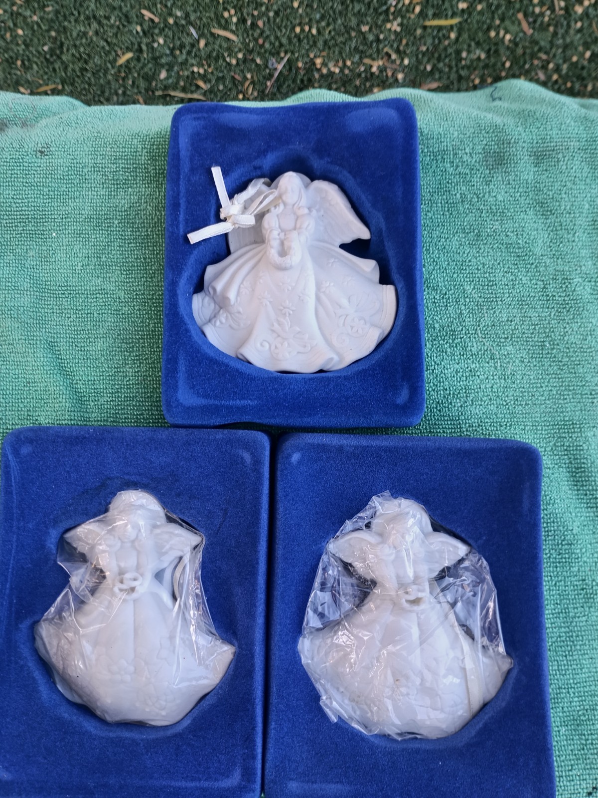 Set of 3 White Angel Ceramic Hanging Ornaments, Christmas Tree Decor With Boxes