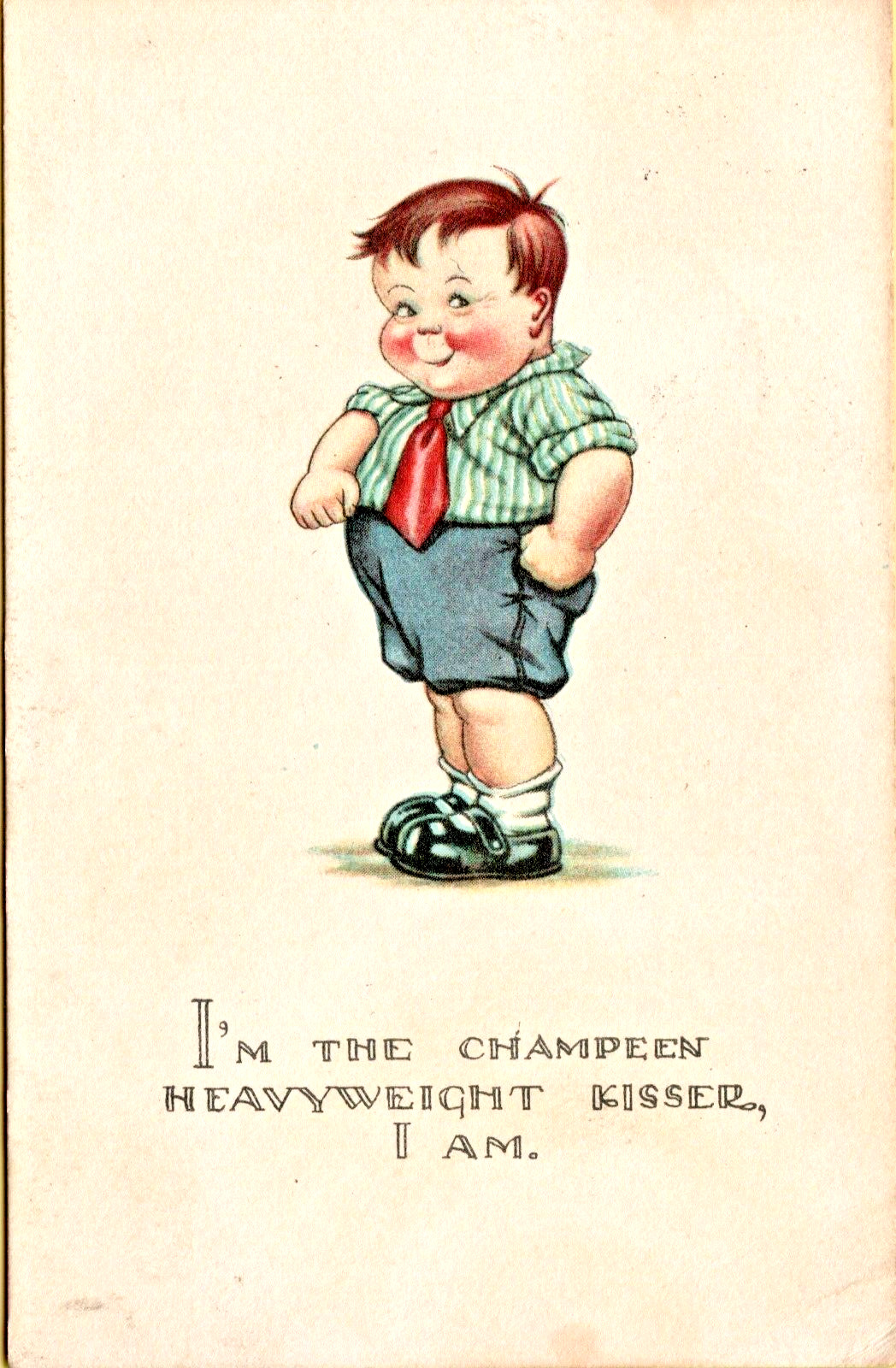 Postcard 1924 Cute Husky Boy “I’m The Champeen Heavyweight Kisser, I Am” Posted