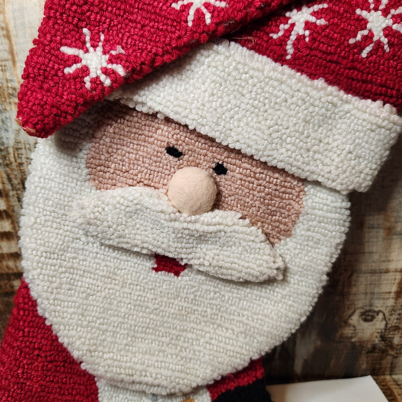 Christmas Stocking Hooked Loop Rug Yarn Latch Knot Santa Hat Velvet Back 18″
