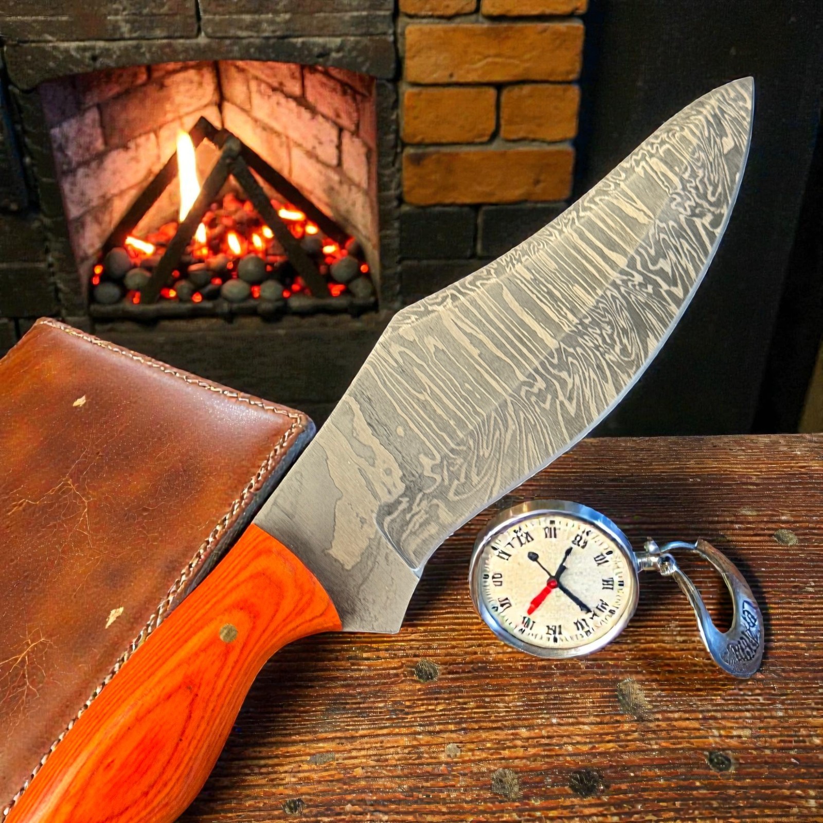 8.25″ Firestorm Damascus Steel Drop Point Skinner Hunting Knife TX 1272 ai