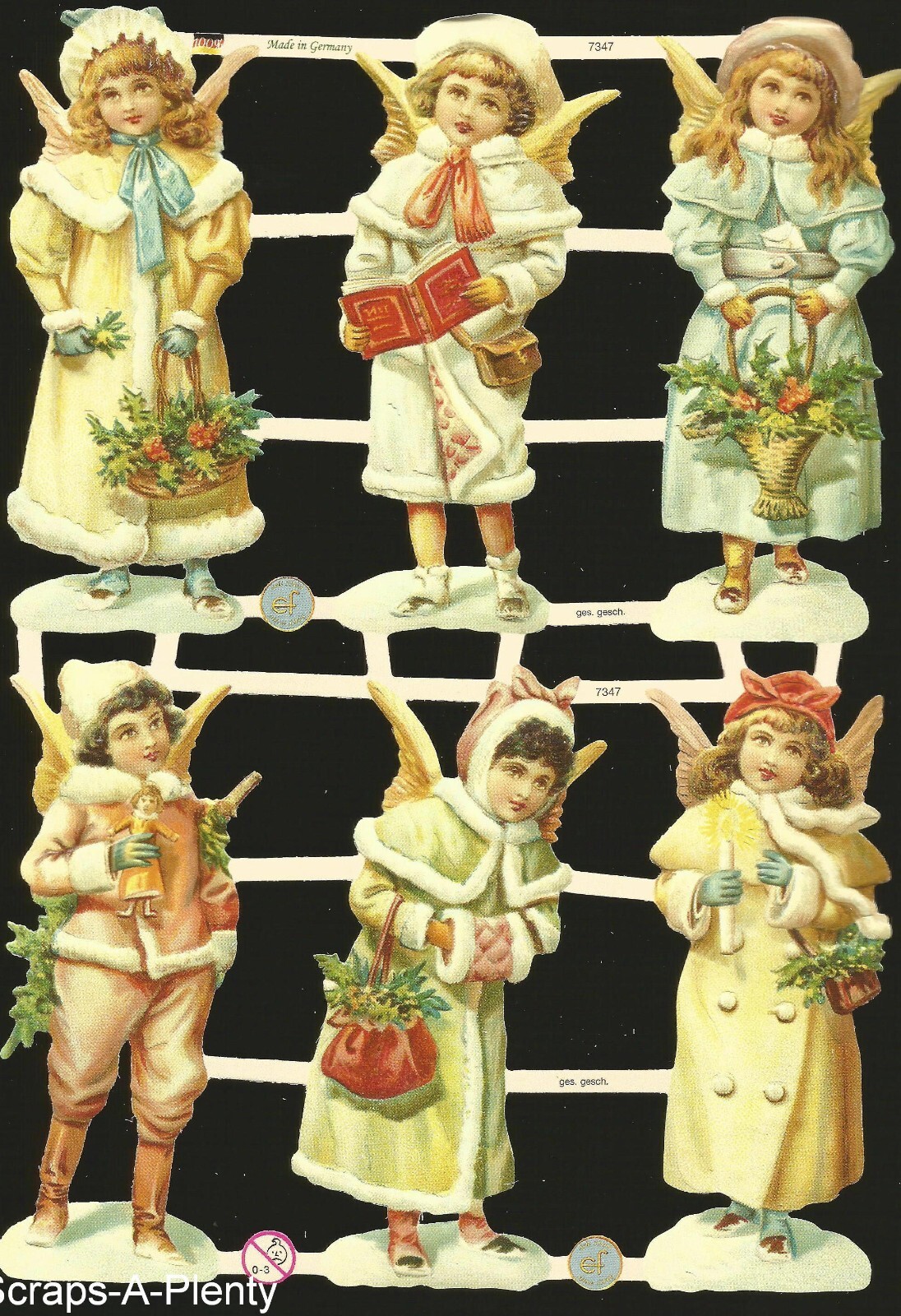 German Embossed Scrap Die Cut – Colorful Easter Christmas Angels EF7347