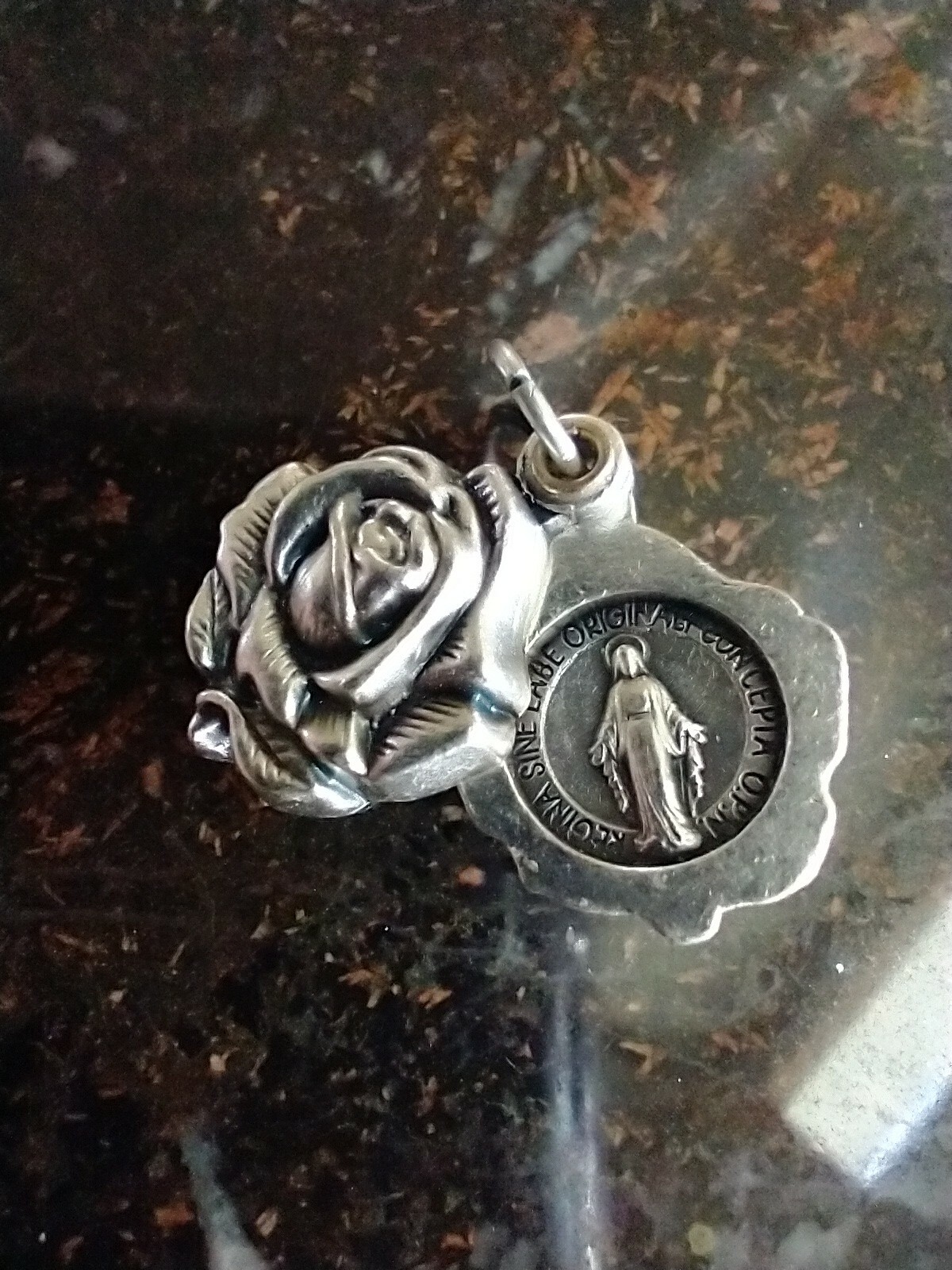 Catholic Miraculous Medal Mary Silver Tone Locket Small Religious Medal, Italy