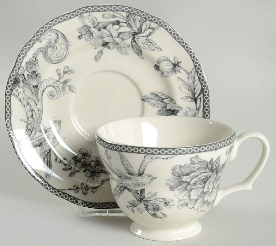 222 Fifth Adelaide Grey and White Cup & Saucer 10569599